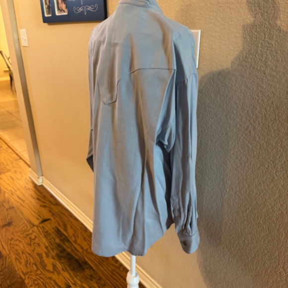 Men's Pale Blue Stubbs Wester Texas Star Button Long Sleeve Banded Collar SZ L - Picture 8 of 11